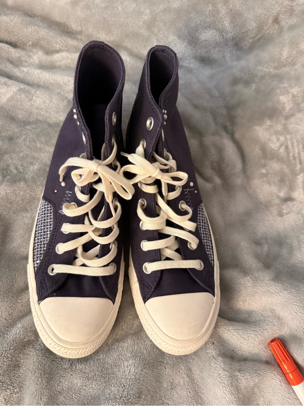 Converse High Top Sneakers in Dark Navy with Cream Accents - Picture 7 of 7